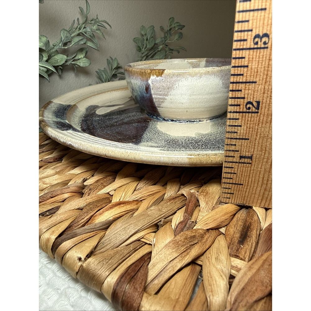 VTG Signed Studio Art Pottery Chip, Dip Bowl Stoneware Platter Crystalline 12.5” - Picture 4 of 9